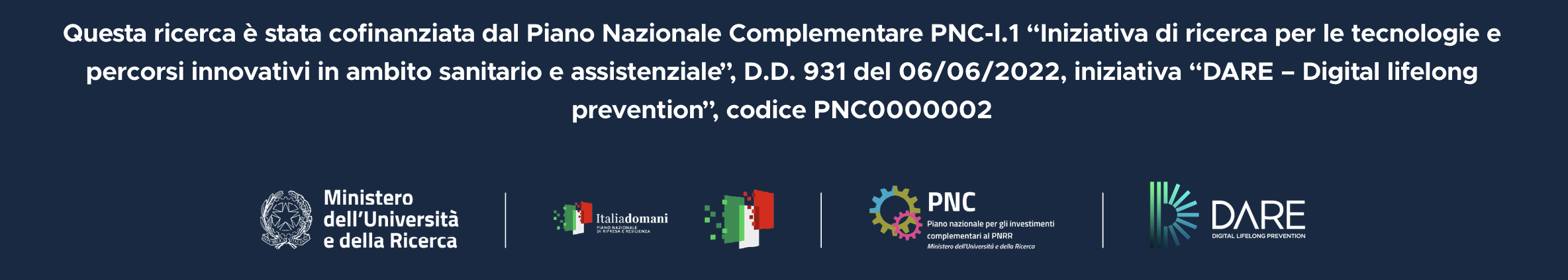 Questa ricerca è stata cofinanziata dal Piano Nazionale Complementare PNC-I.1 — DARE Digital lifelong prevention, codice PNC0000002