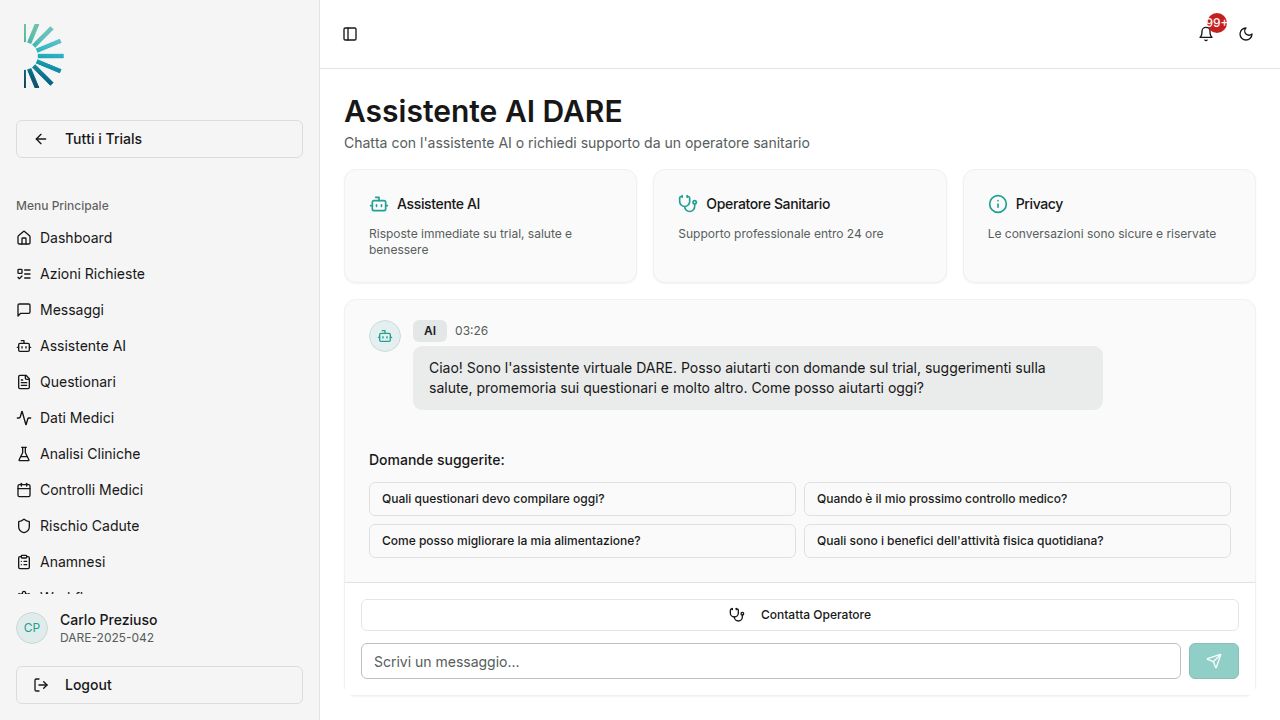 Assistente AI DARE — screenshot reale